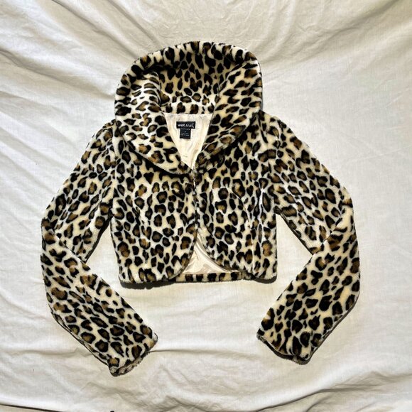 Wet Seal faux fur cheetah print leopard trim jacket womens small RN#78749 - Picture 1 of 9
